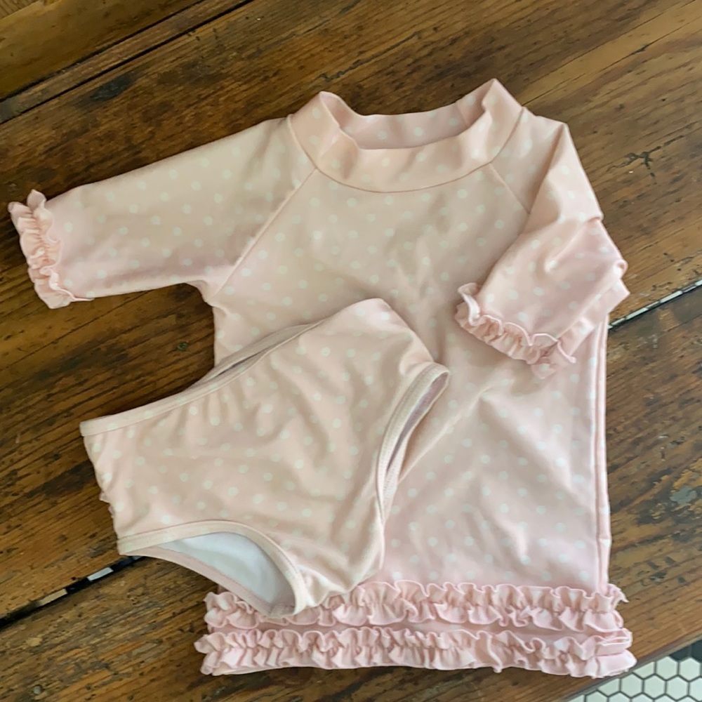 Girls rash guard bathing suit. Ruffle butts